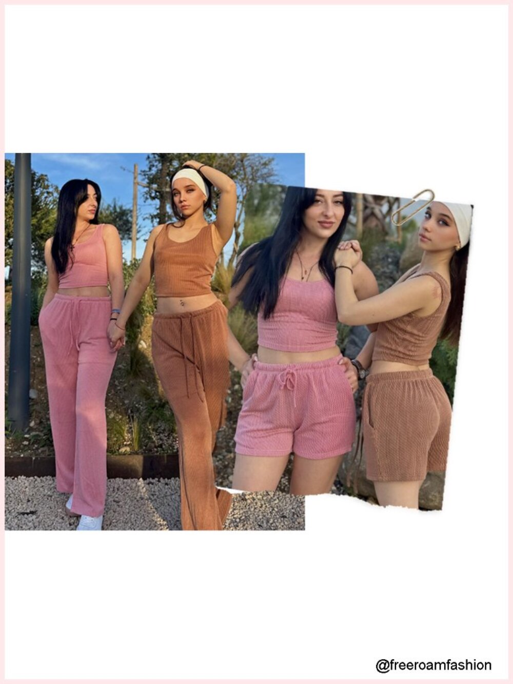 3 Piece Lounge Set Twisted Rib Knit Crop Top Shorts & Pants Set With Pockets - Picture 6 of 6